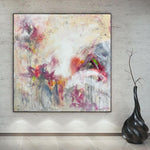 Pintura abstracta sobre lienzo: pintura al óleo colorida en colores beige y rosa como arte minimalista para una decoración única de oficina o sala de estar | PINK LANDSCAPE