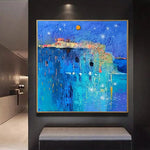 Grandes Pinturas Azules Abstractas Originales Sobre Lienzo Pintura Al Óleo Texturizada Arte De La Pared Pintura Moderna Creativa De Bellas Artes | MOON NIGHT