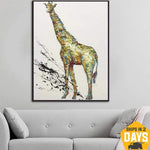 Pintura de jirafa abstracta Original grande, pinturas al óleo de animales sobre lienzo, arte de pared, pintura moderna, decoración de bellas artes | GIRAFFE 28"x20"
