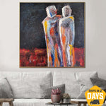 Pinturas de humanos de pareja abstracta grande sobre lienzo Arte figurativo Pintura original oscura Arte texturizado | RENDEZVOUS 46"x46"