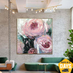 Pinturas de flores abstractas sobre lienzo Arte floral original Colores pastel abstractos Pintura al óleo Arte texturizado | SPRING PEONIES 23.6"x23.6"