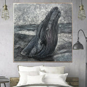 Pintura de ballena abstracta sobre lienzo Arte de pared animal original Arte de textura pesada Pintura monocromática para decoración de habitación estética | WHALE