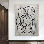 Círculos abstractos Pintura Pintura en blanco y negro Anillos Pintura sobre lienzo Pintado a mano Pintura texturizada Arte minimalista Decoración de la habitación | CIRCLE GYRATE