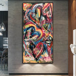 Arte de pared colorido abstracto Corazones originales Pintura sobre lienzo Obra de arte vibrante Arte de pared de estilo callejero Bellas artes originales | EXPRESSION OF LOVE