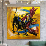 Pinturas abstractas extra grandes de Corrida de toros sobre lienzo Corrida amarilla Arte de pared Decoración de pared moderna | SPANISH MOTIVES