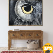 Pinturas abstractas grandes originales del búho en la lona Pintura de ojo de pájaro texturizada Arte pintado a mano al óleo Artista de Ucrania | OWL EYE 17.7"x23.6"
