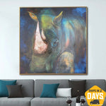 Pinturas de rinocerontes abstractas originales extragrandes sobre lienzo Pintura al óleo texturizada de arte contemporáneo | RAW POWER 32"x32"