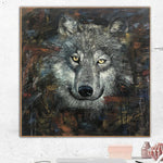 Pinturas de lobo originales grandes sobre lienzo Arte de pared de lobo realista abstracto Retrato de animal Arte monocromático Pintura de animal salvaje | PACK LEADER