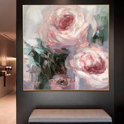 Pintura de flores grandes sobre lienzo Arte floral abstracto Pintura al óleo Impasto Arte rosa | SPRING PEONIES