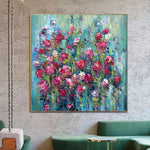 Pintura floral original sobre lienzo Pinturas de flores rojas sobre lienzo Arte de pared de amor Arte de mano de aceite colorido grueso de gran tamaño | FLORISTIC
