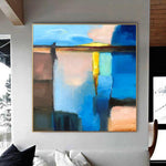Pintura azul abstracta grande sobre lienzo Arte de pared colorido original Pintura al óleo personalizada Arte de ilustraciones con textura moderna | OPTICAL ILLUSION