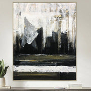 Lienzo Extra grande, pintura abstracta en blanco y negro, pinturas al óleo, pintura de pared Original abstracta | FOGGY CITY LIGHTS