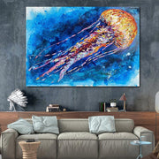 Pintura al óleo grande, pintura Original de medusas sobre lienzo, pintura abstracta, pintura moderna Original, pintura de empaste, pintura de animales | JELLYFISH