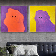 Pinturas de dípticos coloridos abstractos originales sobre lienzo en colores púrpura, amarillo y naranja Pintura fantasma texturizada moderna | GHOST PARTY