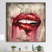 Grandes pinturas abstractas de labios rojos sobre lienzo Arte fino texturizado original Arte expresionista moderno Pintura hecha a mano Arte de sonrisa roja | PASSIONATE KISS