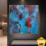 Pinturas azules abstractas originales sobre lienzo Obra de arte acrílica moderna Bellas artes abstractas | BLUE CURACAO 40"x40"