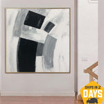 Gran pintura abstracta en blanco y negro sobre lienzo Obra de arte minimalista Arte de pared contemporáneo Pintura gris para decoración estética de habitaciones | SILENT SHAPES 46"x46"