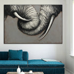 Pinturas abstractas de elefantes sobre lienzo Arte monocromático Pintura al óleo moderna Elefantes Troncos Arte de pared Pintura animal Decoración de pared original | ELEPHANTS ROMANTIC
