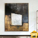 Pintura al óleo de lienzo negro grande Decoración de oficina dorada Fondo negro Pintura de bellas artes Lienzo blanco negro Decoración de habitación | WHITE STONE 25.59"x21.65"