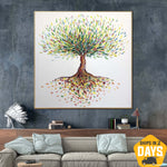 Pinturas originales de árboles abstractos sobre lienzo Arte moderno pintado a mano Impasto Pintura al óleo Arte texturizado | MONEY TREE 32"x32"