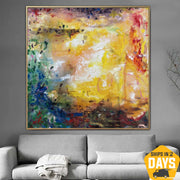 Pinturas coloridas abstractas sobre lienzo Obra de arte única con textura pesada para sala de estar | PASTNESS 46"x46"
