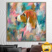 Arte abstracto Beagle pinturas coloridas de perros sobre lienzo pintura acrílica hecha a mano arte abstracto moderno | BRITISH FORTITUDE 50"x50"