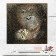 Pinturas originales de gorilas sobre lienzo, arte de pared de gorila realista, pintura de mono, retrato de Animal, arte monocromático, pintura familiar de animales | MOTHER'S LOVE