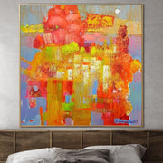 Pinturas abstractas azules y naranjas extragrandes sobre lienzo Pintura texturizada original Arte moderno de la pared Pintura al óleo | FLOWER OF FIRE