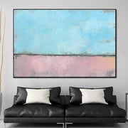 Pinturas grandes sobre lienzo, pintura azul Original, pintura al óleo, arte de pared rosa abstracto, lienzo, pintura minimalista abstracta | SUNNY MORNING