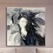 Pintura abstracta de caballo, arte fino moderno, pintura abstracta de animales, paleta de arte de pared gris, cuchillo, obra de arte, decoración colgante de pared | FREEDOM OF MOVEMENT