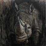 Pintura de rinoceronte sobre lienzo Arte de pared de animales abstractos Arte texturizado de rinoceronte Arte monocromático Arte de pared de animales salvajes realistas Pintura al óleo | RHINO