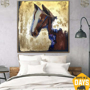 Pinturas de caballos abstractas originales sobre lienzo Pintura texturizada animal Arte contemporáneo Regalo de los amantes de los caballos | LONE RUNNER 27.55"x27.55"