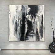 Pintura moderna Lienzo Arte de la pared minimalista Pintura abstracta en blanco y negro Acrílico Bellas artes Pintura hecha a mano sobre lienzo Arte monocromático | SOLITUDE