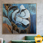 Arte de pared de flores originales Arte abstracto de la naturaleza Pinturas texturizadas originales sobre lienzo Arte hecho a mano Flores Decoración de la habitación | BLUE ROSE 39.76"x44.09"
