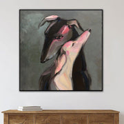 Pinturas abstractas de perros sobre lienzo Arte de pared romántico Arte de galgos en colores gris, blanco y negro Pintura de mascotas Arte pintado a mano Decoración de pared | TRUE LOVE