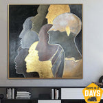 Pintura al óleo de los seres humanos Pintura de la hoja de oro Pintura de caras abstractas Pintura moderna original Pinturas de pared únicas de los seres humanos sobre lienzo | UNITY 
 27.55"x27.55"
