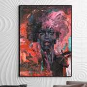 Pintura de mujer africana de arte fino rojo abstracto grande Original sobre lienzo pintura acrílica al óleo colorida arte de pared hecho a mano moderno | SHADY LADY