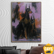 Pintura abstracta grande de Doberman, pintura de perro en lienzo, arte de pared muy Peri, arte de pared al óleo moderno, arte de expresionismo abstracto, ilustraciones de lujo | DOBERMANS 54"x40"