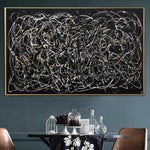 Pintura estética de estilo Jackson Pollock sobre lienzo, arte de pared, arte creativo en blanco y negro, pintura personalizada para decoración de habitaciones | ABSTRACT MAZE