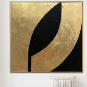 Pintura negra abstracta sobre lienzo Arte de pared dorado Arte de hoja de oro Arte de textura pesada Pintura negra y dorada Arte de pared de lujo | GOLDEN TRAIL