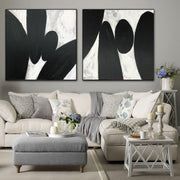 Set of 2 Paintings Black And White Wall Art Minimalist Artwork Diptych Painting Personalized Wall Art for Guest Room Wall Decor | ANCIENT STONES - Trend Gallery Art | Original Abstract Paintings