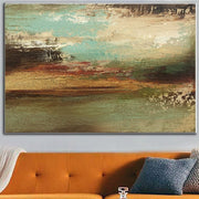 Pinturas verdes abstractas grandes sobre lienzo Arte de textura pesada Arte beige y dorado Pintura de bellas artes moderna Sala de estar para decoración de habitaciones | WINDY
