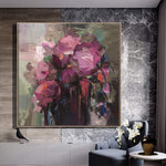 Pinturas de flores abstractas sobre lienzo Arte floral Impasto Pintura Ramo de flores rosas Pintura Arte de textura pesada | BLOOMING BOUQUET