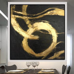 Pintura negra Pintura original Pinturas de pan de oro sobre lienzo Obras de arte abstractas para decoración de hotel | GOLDEN THREADS