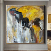 Grandes pinturas amarillas abstractas sobre lienzo Pintura original moderna Arte contemporáneo Arte pintado a mano con textura | SUN BEYOND THE CLOUDS