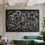Pintura estilo Jackson Pollock sobre lienzo Arte de pared en blanco y negro Arte creativo Pintura personalizada para decoración estética de habitaciones | GET OUT OF THE MAZE