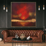 Pinturas abstractas de gran tamaño sobre lienzo Pintura roja Pintura de hoja de oro Pintura al óleo abstracta Arte de pared abstracto original | FIRE SKY