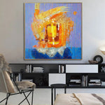 Grandes pinturas originales abstractas azules y naranjas sobre lienzo pintura texturizada arte de pared creativo pintura al óleo moderna | FIRE BALL