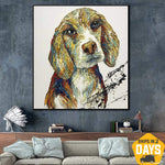 Extra grande pintura abstracta Beagle pintura de mascotas pinturas al óleo sobre lienzo Original Bellas Artes Arte de la pared Decoración | DOG'S THOUGHTS 26"x26"