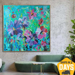 Pinturas de flores abstractas originales sobre lienzo Arte floral colorido Pintura al óleo moderna Pintura texturizada | FLORAL RESONANCE 46"x46"